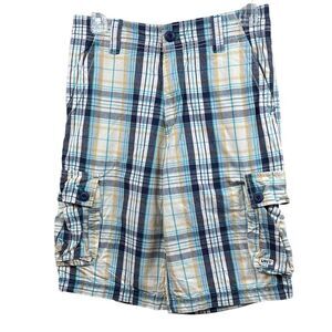 Levi's  Plaid Cargo Shorts Size Adjustable‎ Waist Blue White Yellow